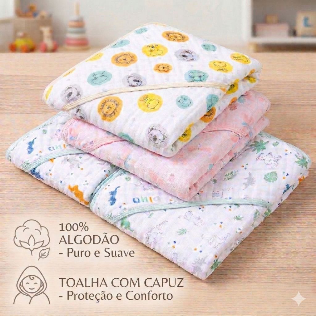 Kit 2 Toalhas de Banho Fralda Soft Com Capuz 80x80 - Papi