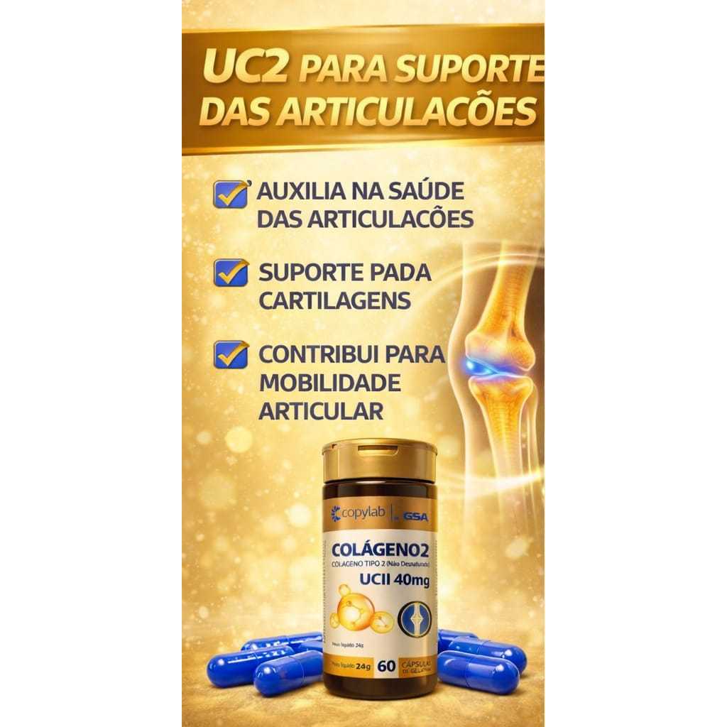 UC2 Colágeno Tipo 2 40mg 60 Cápsulas Copylab Suplemento Para Articulação Cartilagem
