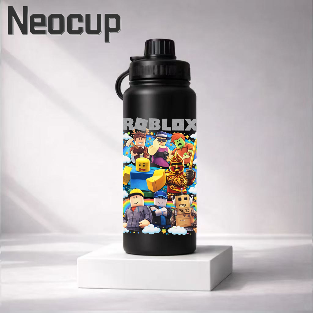 Garrafa Térmica Aço Inoxidavel 304 Fresh Infatil Jogo Roblox com tampa e com Alça 800ml