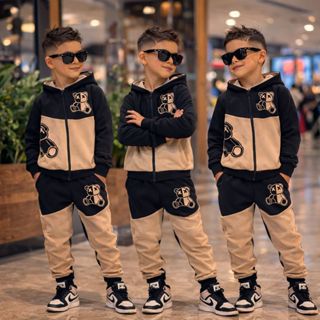 Conjunto Infantil Menino Inverno Estiloso Com Zíper, Capuz e Estampa Urso 4 ao14 Anos em Oferta na Shopee