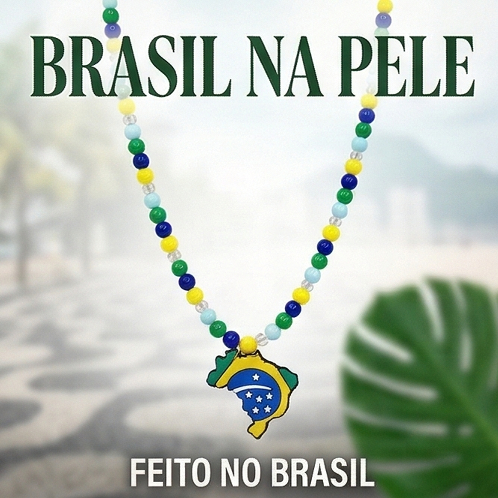 Colar Feminino Brasil Aesthetic 100% Artesanal Torcedora Copa Do Mundo Seleção Brasileira Sorte