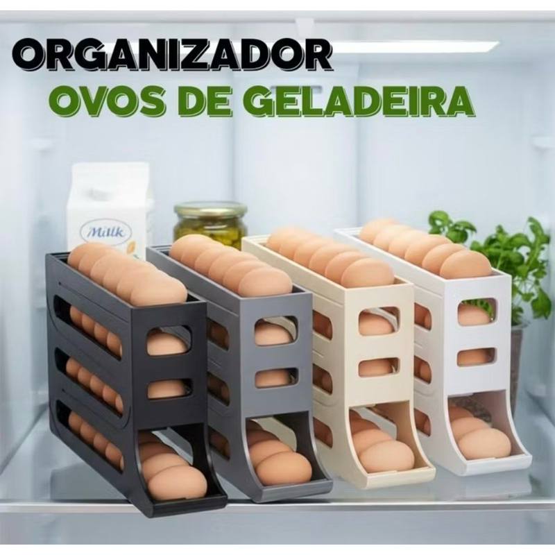 Porta Ovos 4 Andares Rolante em Plástico para Geladeira Organizador 20 a 30 Ovos