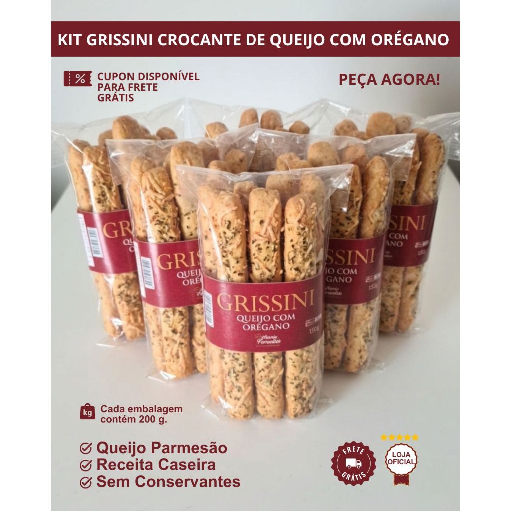 Kit Grissini Artesanal Queijo com Orégano 200g - Palitos Crocantes