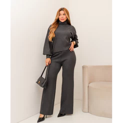 Conjunto Feminino Tricot Blusa Manga Longa Calça Pantalona Modal Inverno Elegante 3RD SD3000