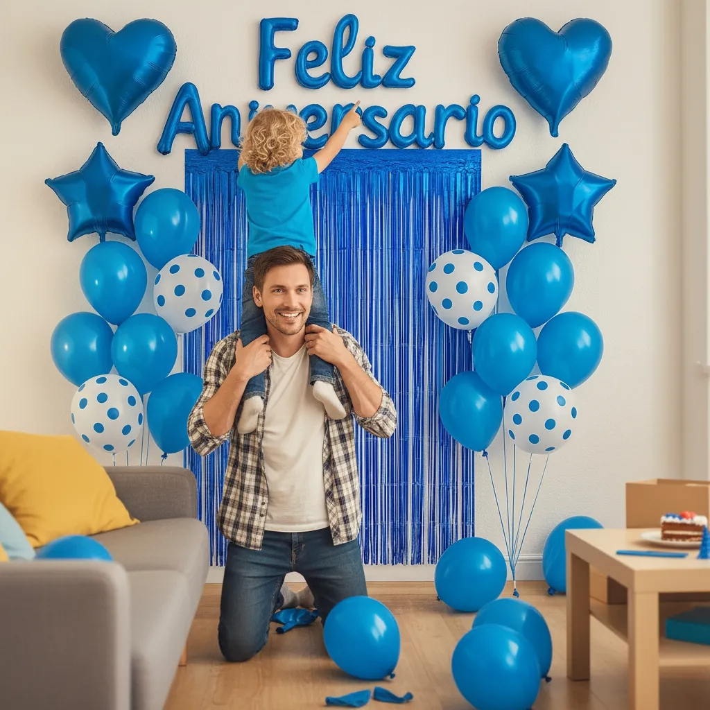 Kit Decoração Festa Aniversário 26 Pçs Balão Metalizado Azul Cortina Painel Estrela Coração MM-QQ15 em Oferta na Shopee