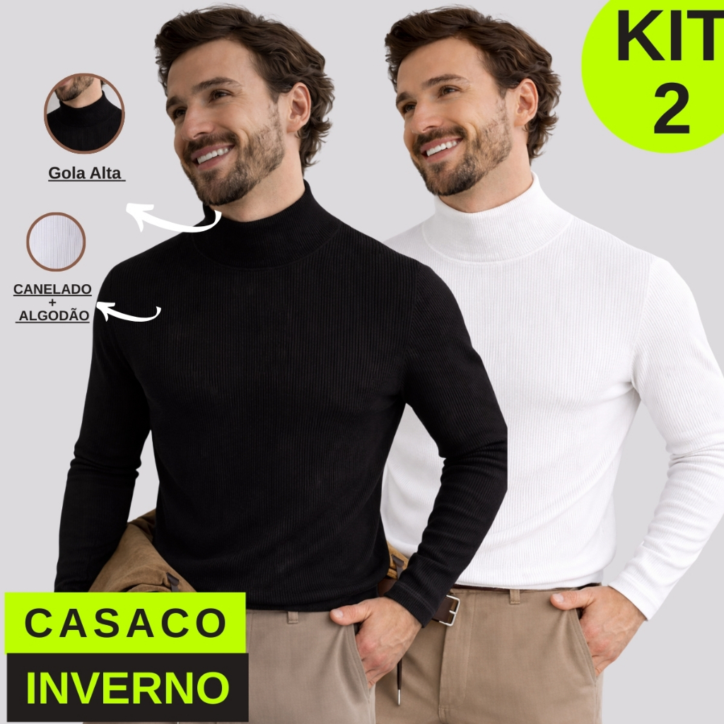 Kit 2 Blusa de Frio Cacharrel Masculina Ribana Canelada Manga Longa Algodão