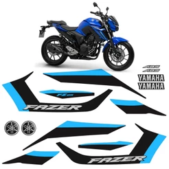 Adesivos Para Yamaha Fazer 250 FZ25 2025 Moto Azul + Logos