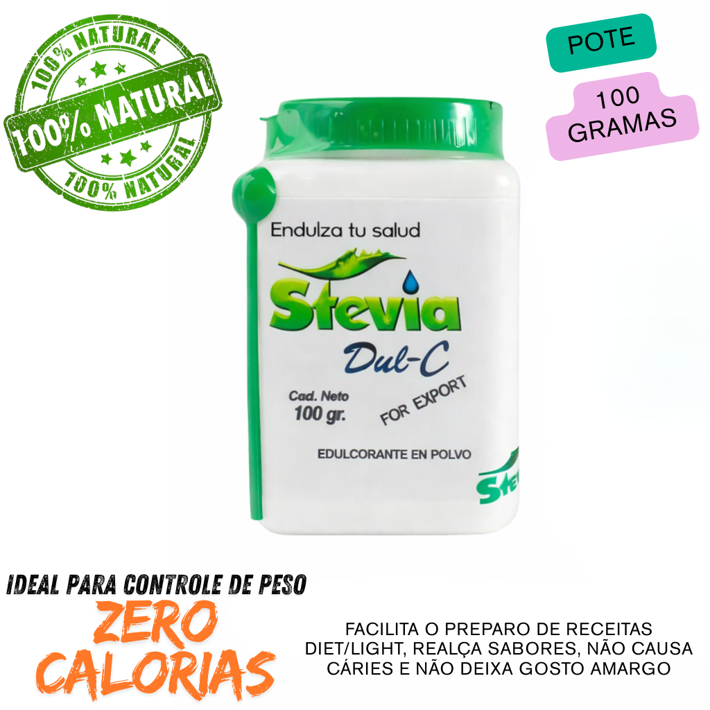 Adoçante Natural Stevia Dul C De 100 Gramas - Não Amarga Sem Sabor Residual Amargo Andina Natural Original Color 100% Pó