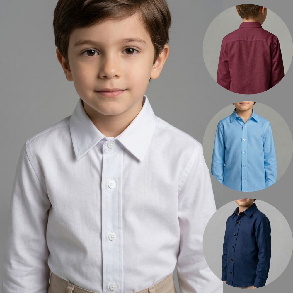 Camisa Social Infantil Menino Manga Longa Premium Branca Azul Marinho Vinho Batizado Festa Formatura