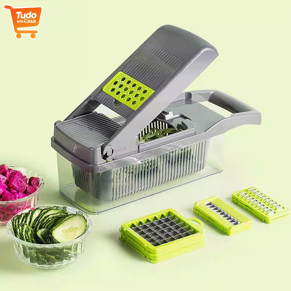 Cortador 16 em 1 Multifuncional de Legumes e Frutas | Fatiador com Lâminas Intercambiáveis