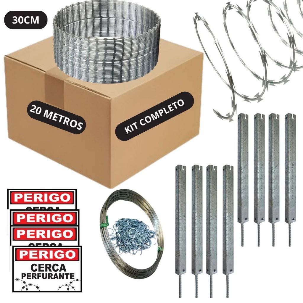 Cerca Concertina 30cm Completo Proteção Residencial 20 metros