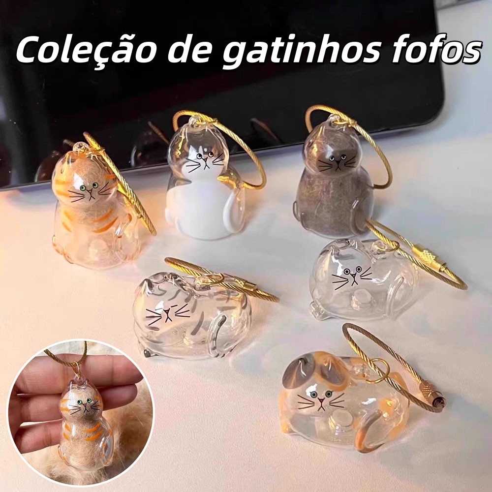 Frasco Para Guardar Pelos de Gato Mini Gatinho Chaveiro Fofo Colecao Gatinhos Decoracao Pet
