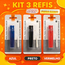 Kit 3 Recarga para Marcador de Quadro Branco BRW Refil 5,5ml + Ponta