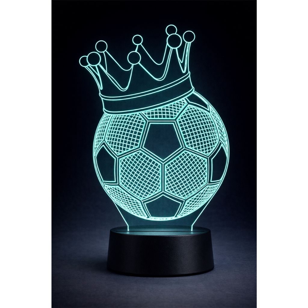 Luminária 3D Bola de Futebol com Coroa LED Abajur Rei do Futebol Decoração Quarto