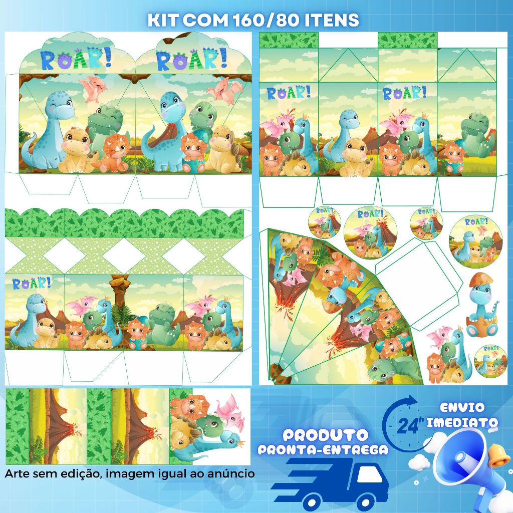 KIT LEMBRANCINHAS TEMA DINOSSAURO BABY COM 160/80 ITENS COM NOME/SEM NOME - ENVIO 24H