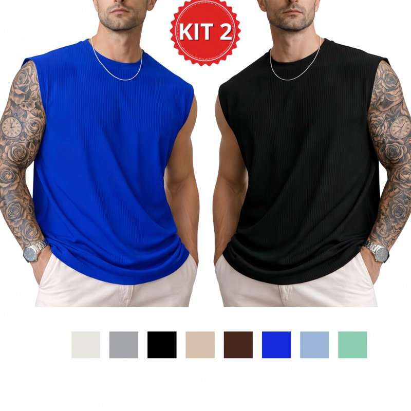 Kit 2 Regatas Streetwear Oversized Masculina Machão Lisa Casual
