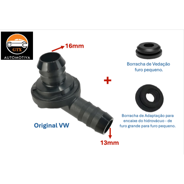 Válvula Hidrovacuo Servo Freio + Borracha de Vedação + Borracha de Adaptação - Original VW