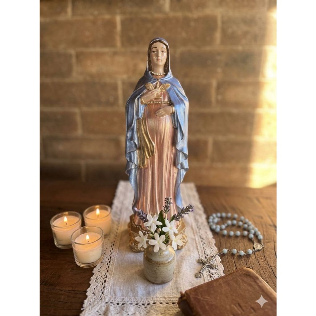 Imagem de Nossa Senhora Grávida 20cm em Gesso Decoração Religiosa Católica Arte Sacra para Altar ou Cantinho de Oração