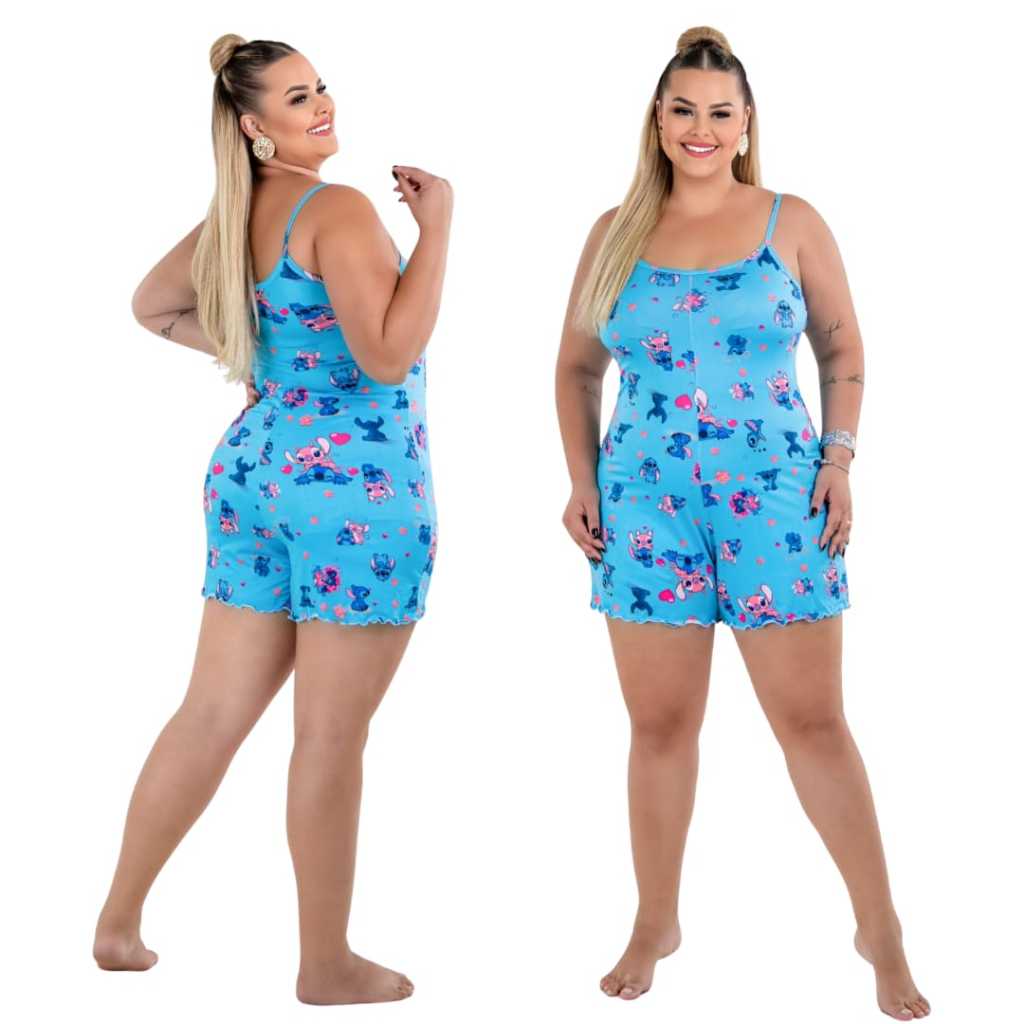 Pijama Macaquinho Alcinha Plus Size Personagens De Dormir Estampado Confortável Soltinho em Oferta na Shopee