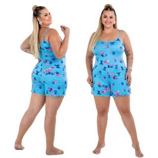 Pijama Macaquinho Alcinha Plus Size Personagens De Dormir Estampado Confortável Soltinho em Oferta na Shopee