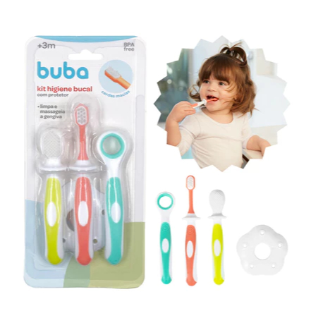 Kit Higiene Bucal  Escova De Dente Massageador De Gengiva Limpador De Língua Buba