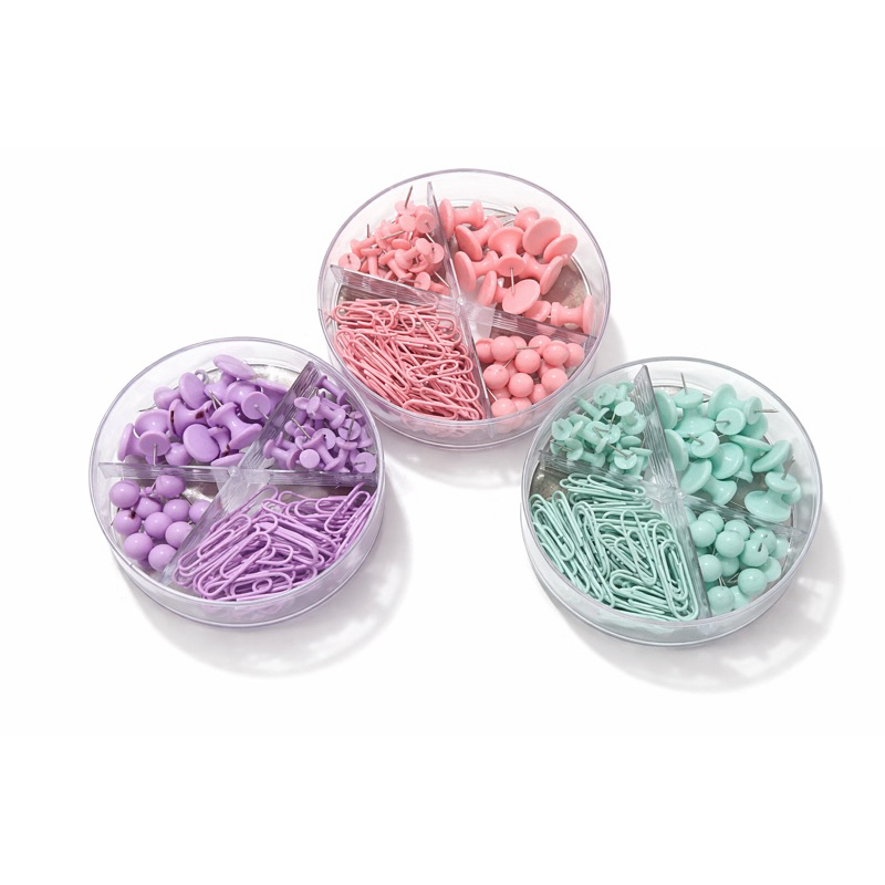 Kit Clips e Tachinhas Coloridas 80 Peças – Organizadores de Escritório com Alfinetes e Clips para Quadro, Mural e Agenda em Oferta na Shopee