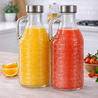 Kit 2 Garrafa de Vidro Transparente Tampa Hermética Inox 1L Alça Geladeira Suco Água Leite em Oferta na Shopee