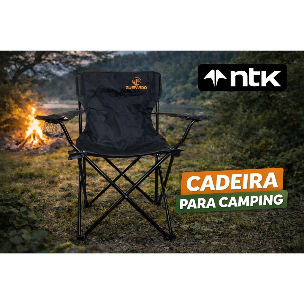Cadeira Dobrável Relax Unica Porta Copo Guepardo Preta Camping Praia