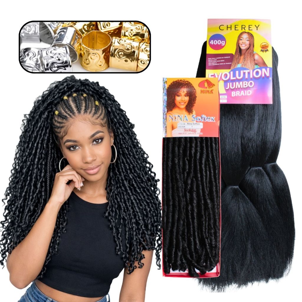 Kit 2 PACOTES Gypsy Braid Jumbo 400 gramas Cacheado Afro Cacho  Nina Softex 76 gramas