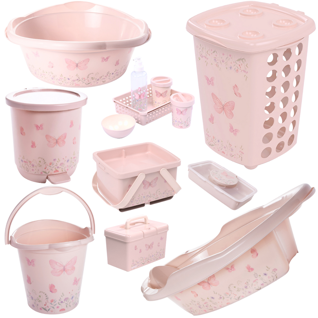 KIT PLASÚTIL LUXO CESTO ROUPAS INFANTIL BACIA BALDE LIXEIRA CAIXA ORGANIZADORA KIT HIGIENE BEBÊ