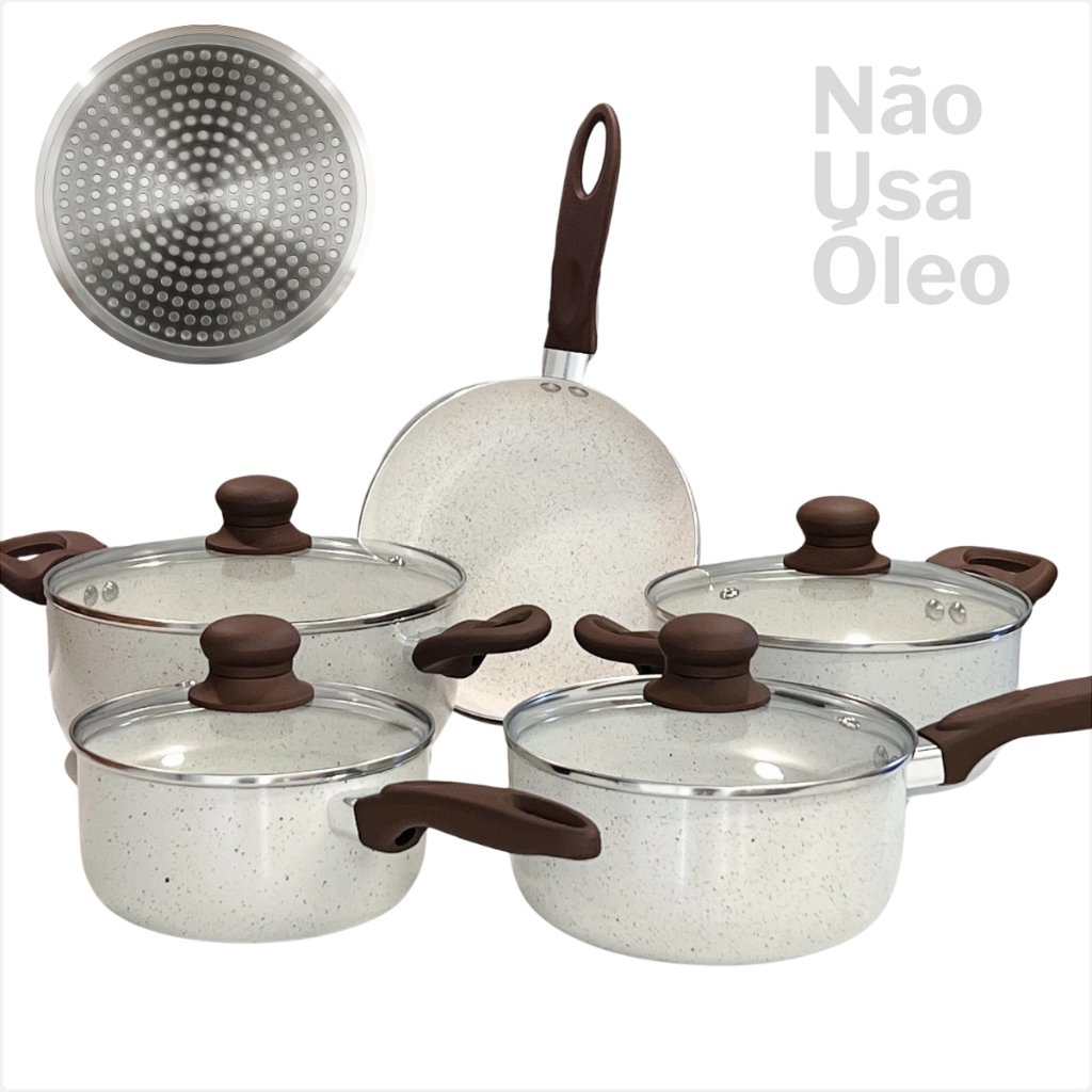 Conjunto Panelas Antiaderente 5 Pecas Diversas Inducao Revestimento Ceramico