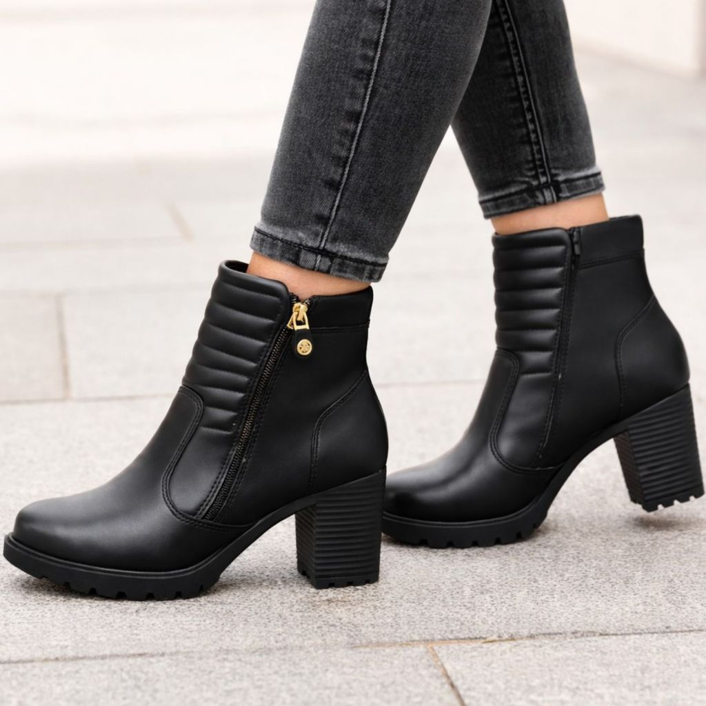 Bota Cano Curto Feminina Moleca Salto Bloco Tratorada Zíper em Oferta na Shopee