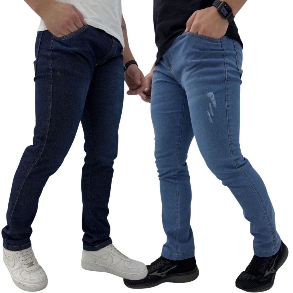 Calça Jeans Masculina Preta,clara,escura e marinho Kit Com 2 Slim Fit Premium Lycra full em Oferta na Shopee