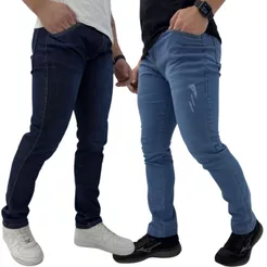 Kit com 2 e 1 Calça Jeans Masculina Preta, clara, escura e marinho Slim Fit Premium Lycra full