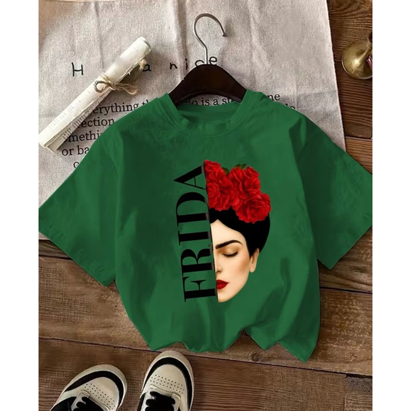 Camisa Camiseta Feminina FRIDA Estilosa Confortável Gola Redonda Em Várias Cores 100% Algodão em Oferta na Shopee