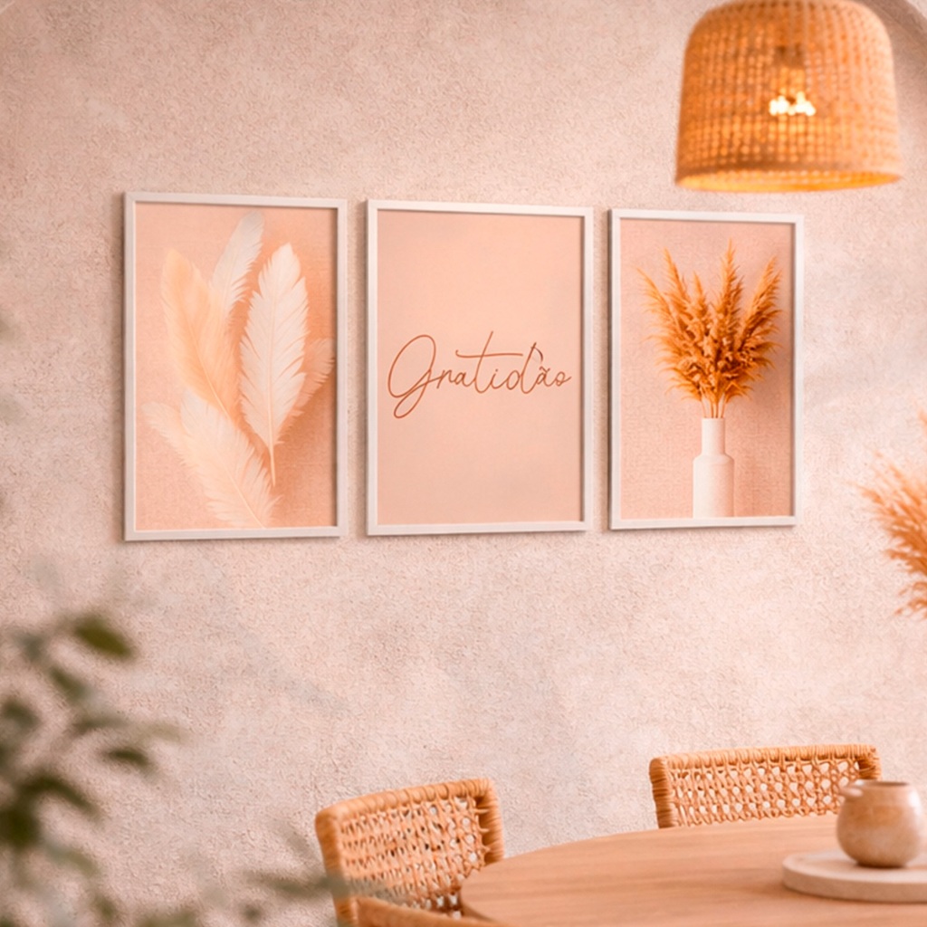 Quadro Grande Para Sala Cozinha Quadro Decorativo  Gratidão Motivacional Kit 3 Q