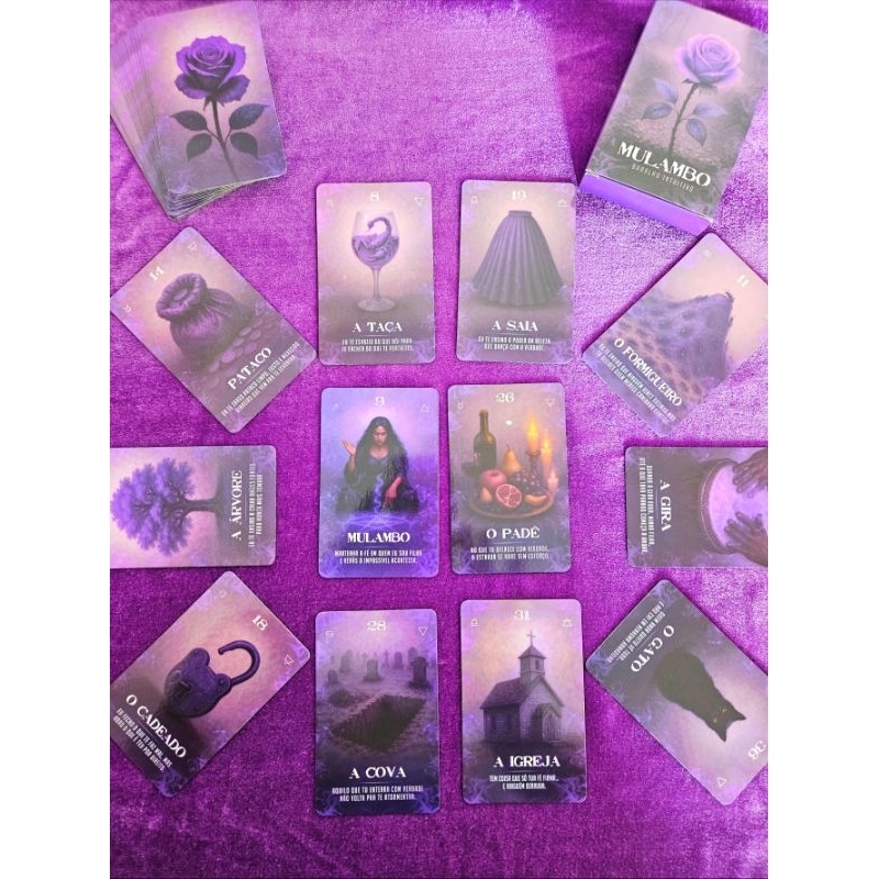 Kit Baralho Intuitivo de Mulambo + Toalha Mística Veludo 70x70cm | Cartas Espirituais Intuitivas | Tarô Cigano