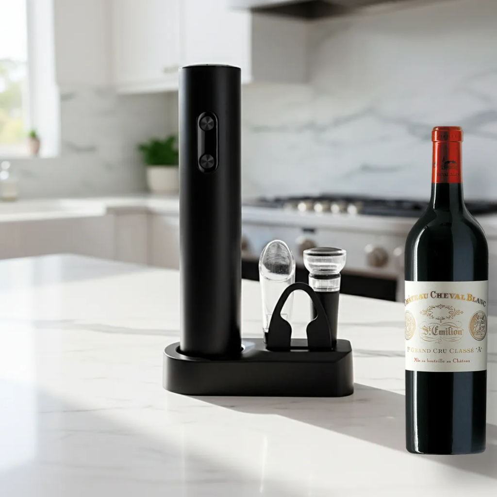 🍷 Saca Rolha Abridor De Vinho Elétrico Automático + Base Completo Kit Vinho 5 peças