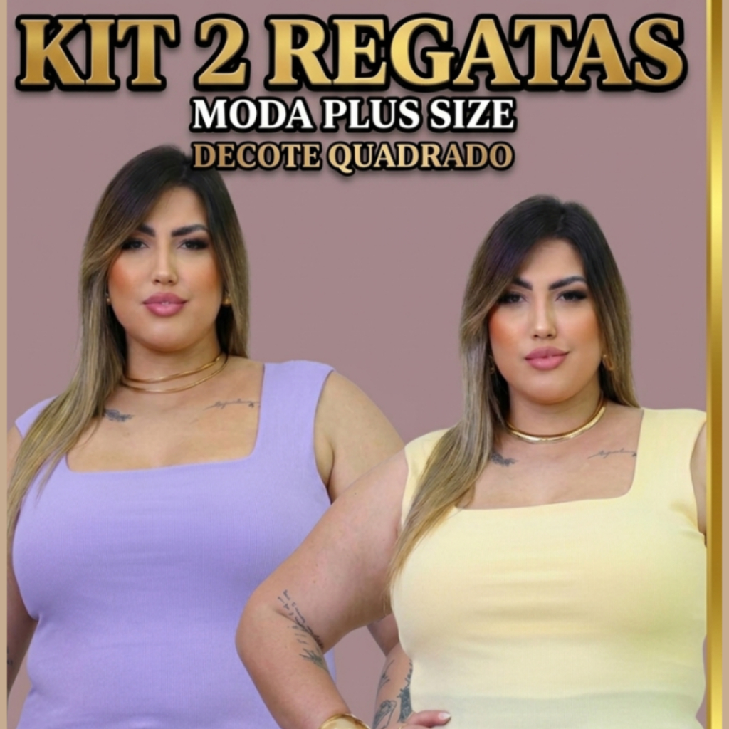 Kit 2 Regatas Femininas Plus Size Conforto Premium e Elegância Decote quadrado Alça Grossa Sofisticação Elastano