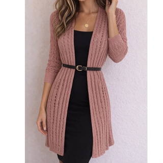 Casaco Cardigan Feminino Tricot Rendado Leve Alongado Outono Inverno em Oferta na Shopee