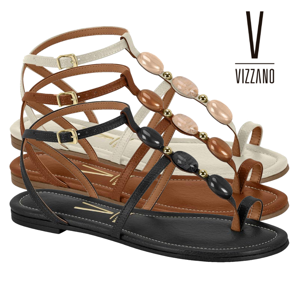 Sandália de Dedo Feminina Vizzano Rasteira Casual Fivela Rasteirinha Pedraria Confortável Original