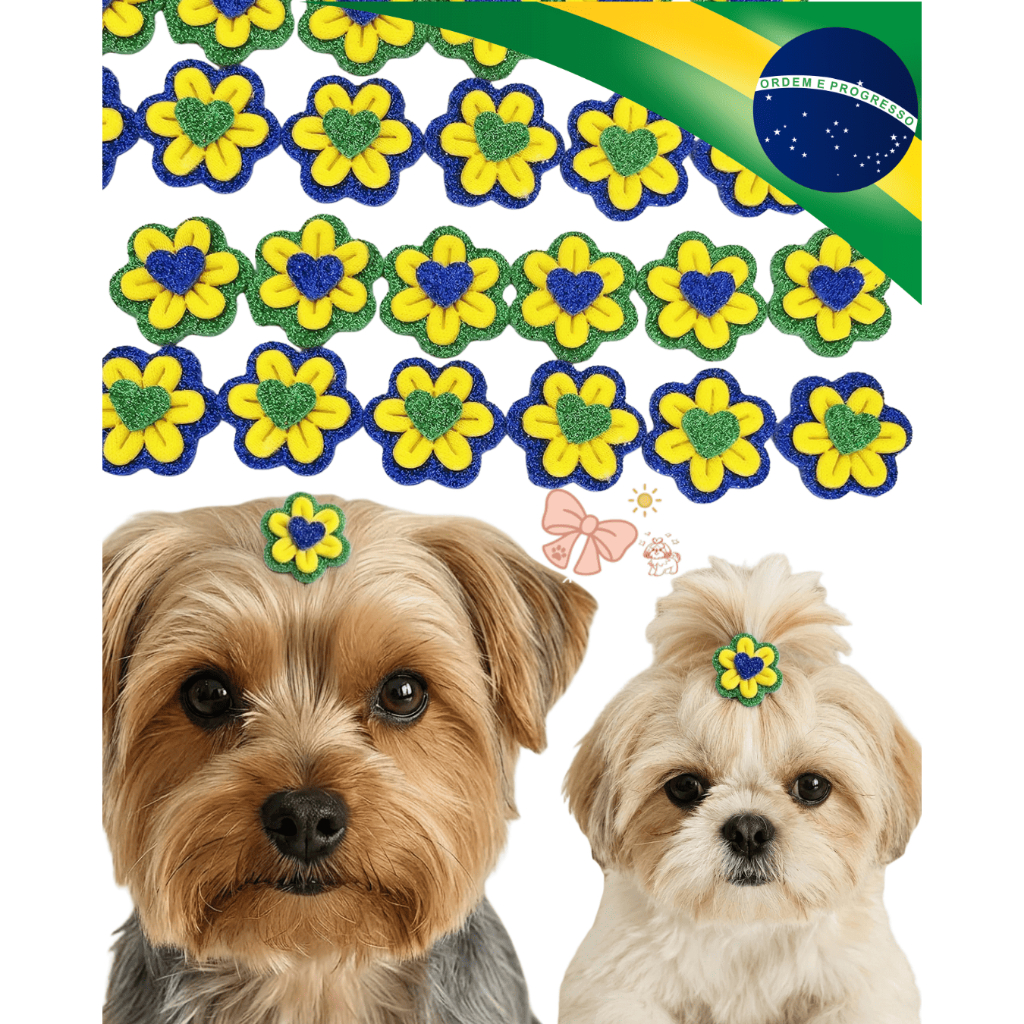 Flor Penteado Joia Pet Edição Copa Brasil (10 e 50 unidades) ADESIVO OU LIGA
