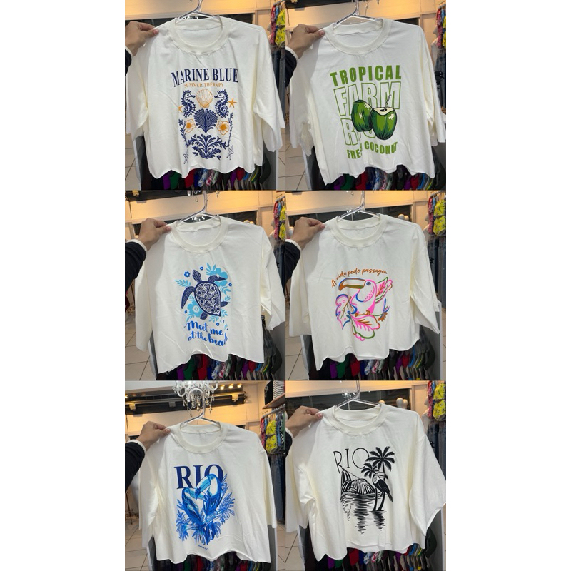 Cropped Oversized Estampado Várias Estampas 100% Algodão Tendência