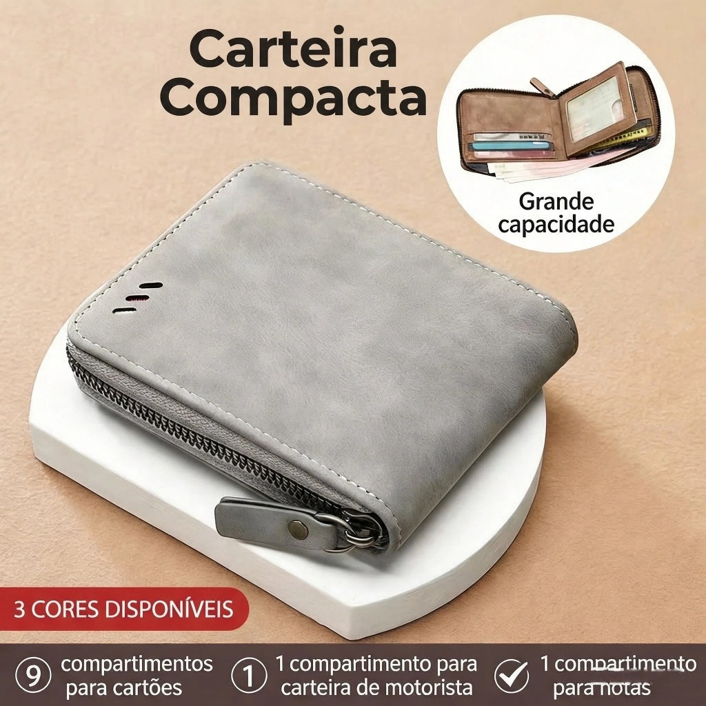 Carteira Masculina Curta Fashion Retro Americana - Múltiplos Compartimentos com Zíper, Porta-Cartões e Moedeiro