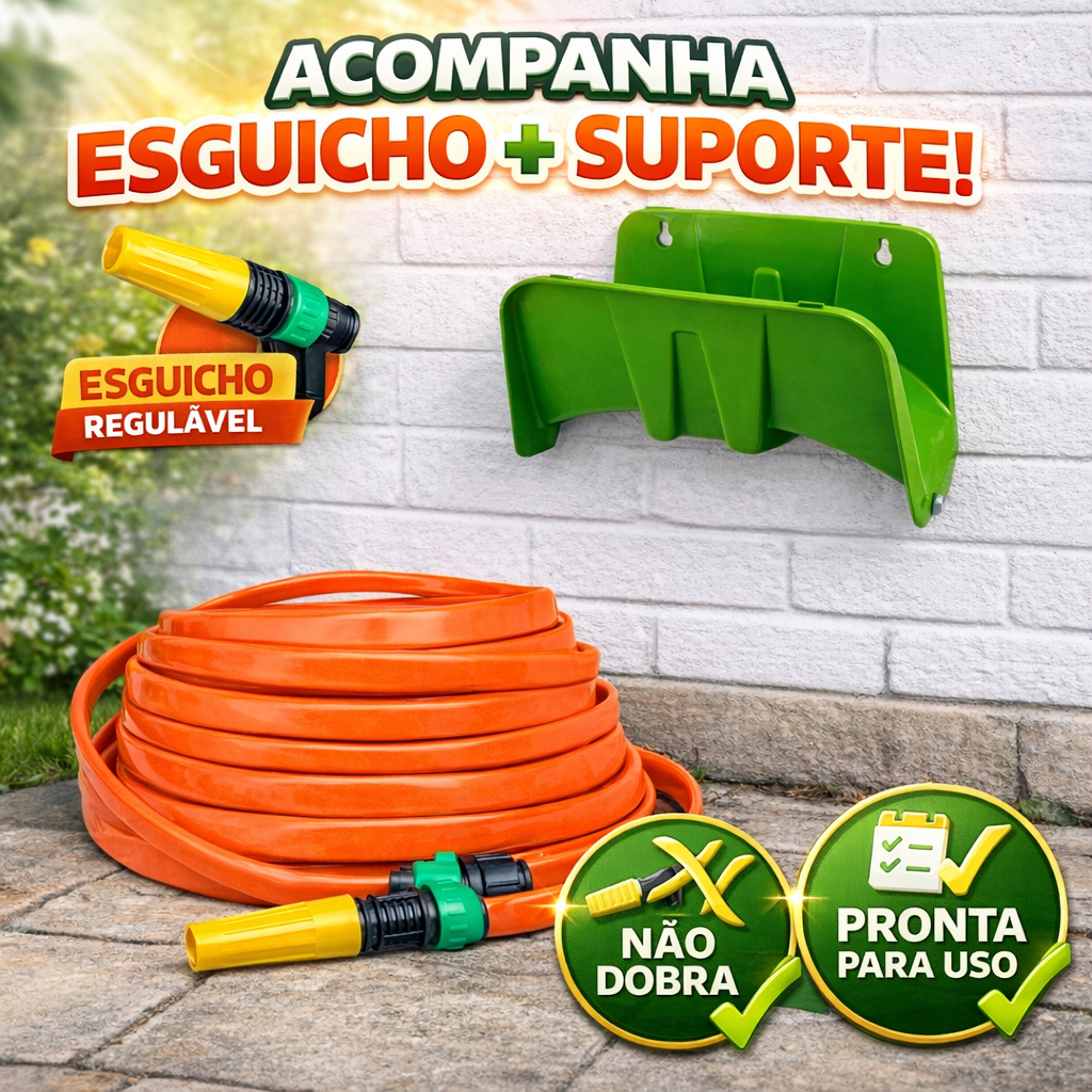 Mangueira de Jardim Com Suporte 10 a 50 Metros Flexivel Anti Torção e Anti Dobra.