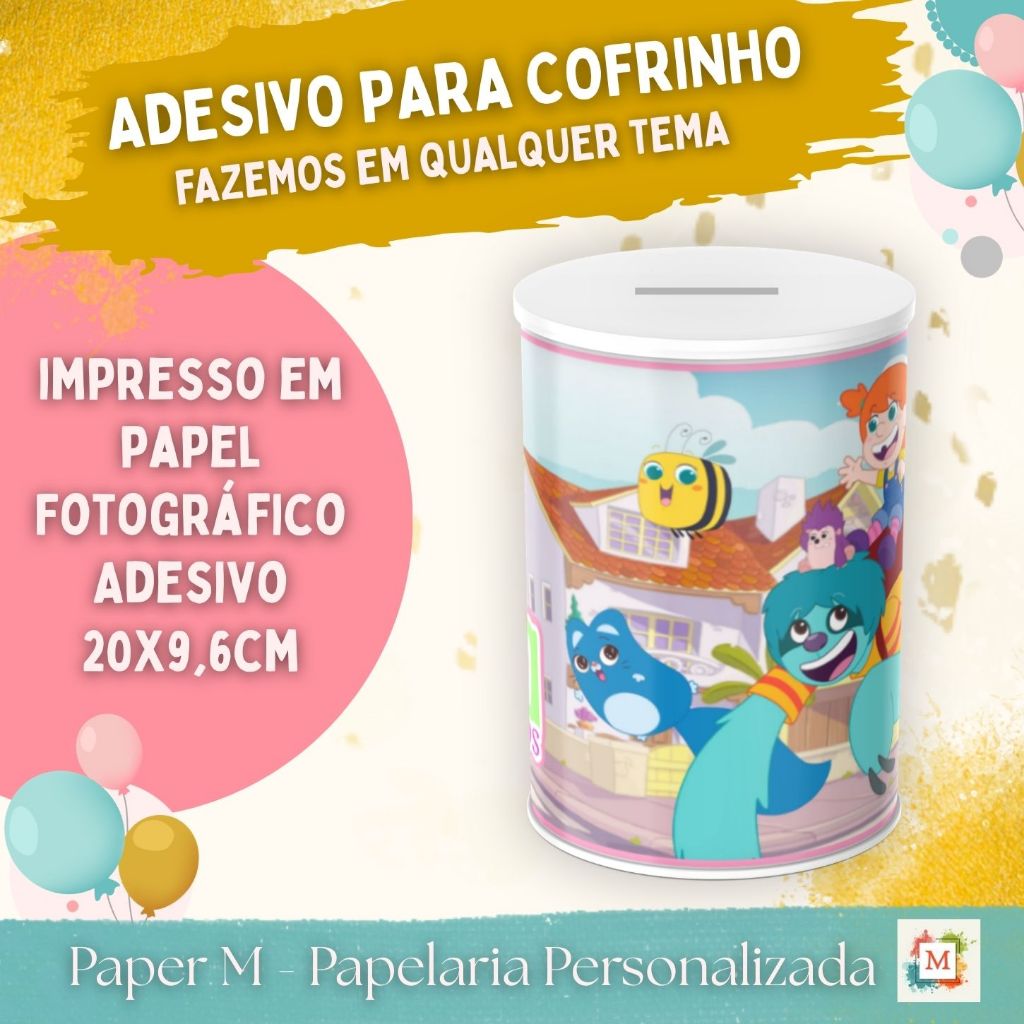 Rótulo adesivo para Cofrinho O diário de Mika 10x6cm - Personalizado Lembrancinha Infantil, Aniversário, Brinde