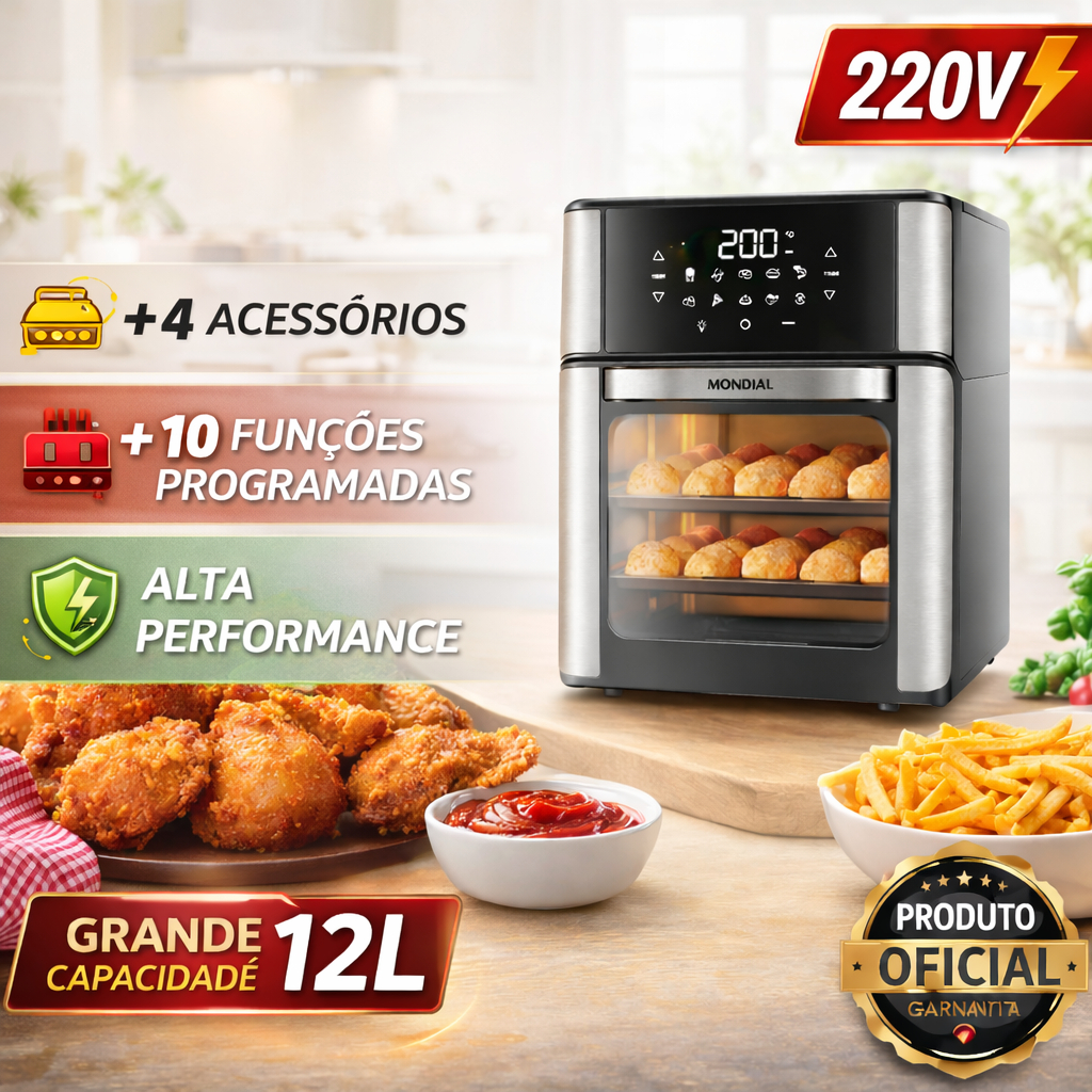 Fritadeira Air Fryer Forno Oven 12L Mondial Preto/Inox 2200W AFON-12L-BI 220v