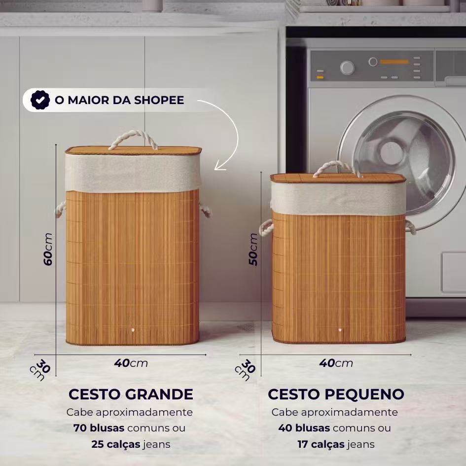 Cesto de roupa suja de bambu de 72 litros com tampa e alça, forro espesso, adequado para uso na sala de estar e no banhe