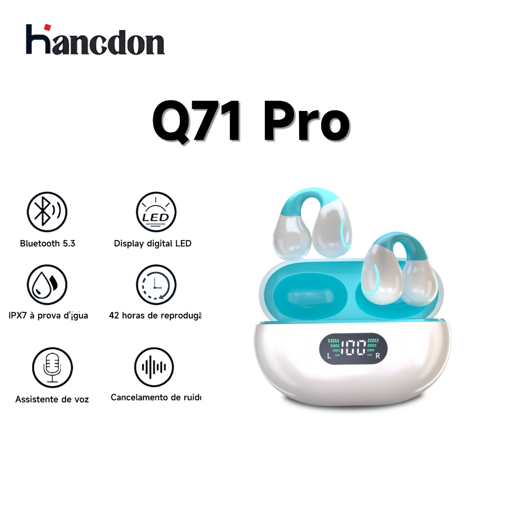 Fones de ouvido Bluetooth Q71 Fones de ouvido esportivos Bluetooth 5.3 Fones de ouvido com cancelamento de ruído Chamada