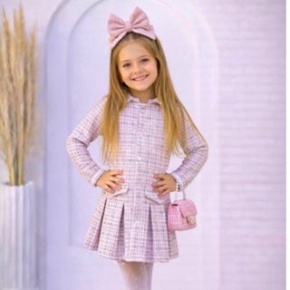 Vestido Infantil Luxo Manga Longa Elegante Tweed Juvenil Menina Blogueirinha Mini Diva Festa Outono em Oferta na Shopee